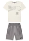 Marlan - Conjunto Camiseta e Bermuda Moletinho Azul - variação: Bege