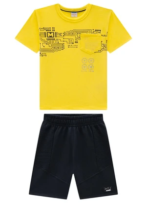 Marlan - Conjunto Camiseta e Bermuda Moletinho Amarelo - MARLAN