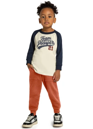 Marlan - Conjunto Camiseta e Calça em Gorgurinho Bege - MARLAN