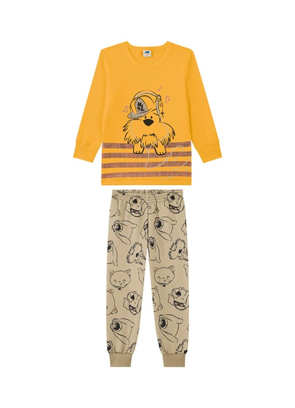Marlan - Conjunto Camiseta e Calça em Moletinho Amarelo