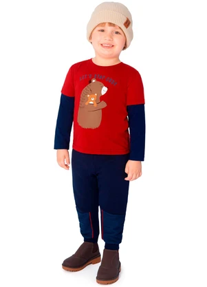 Ddk - Conjunto Camiseta e Calça Moletom Vermelho - DDK