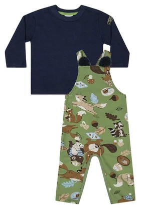 Quimby - Conjunto Camiseta e Jardineira Bebê Verde - QUIMBY