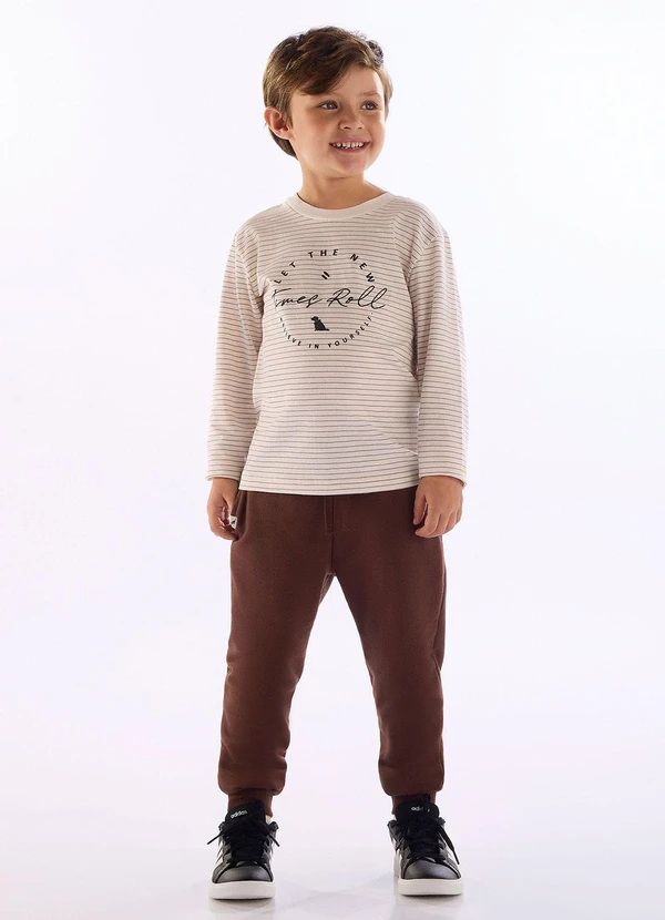 Quimby - Conjunto Camiseta Listrada Calça Branco