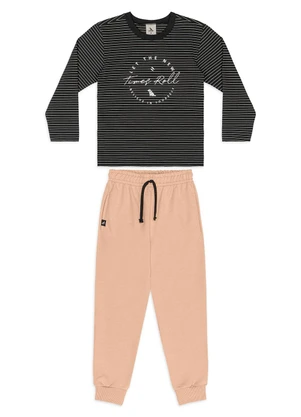 Quimby - Conjunto Camiseta Listrada Calça Preto - QUIMBY