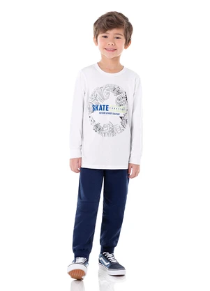 Marlan - Conjunto Camiseta Malha e Calça Moletinho Branco - MARLAN