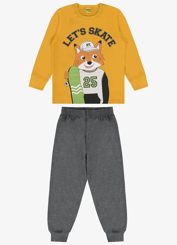 Rovi Kids - Conjunto Camiseta Manga Longa com Calça Amarelo