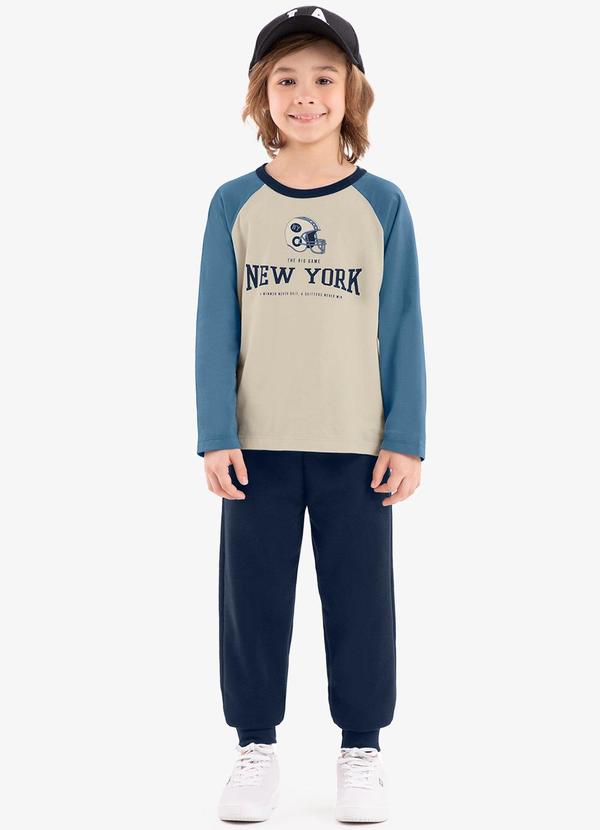 Rovi Kids - Conjunto Camiseta Manga Longa com Calça Azul