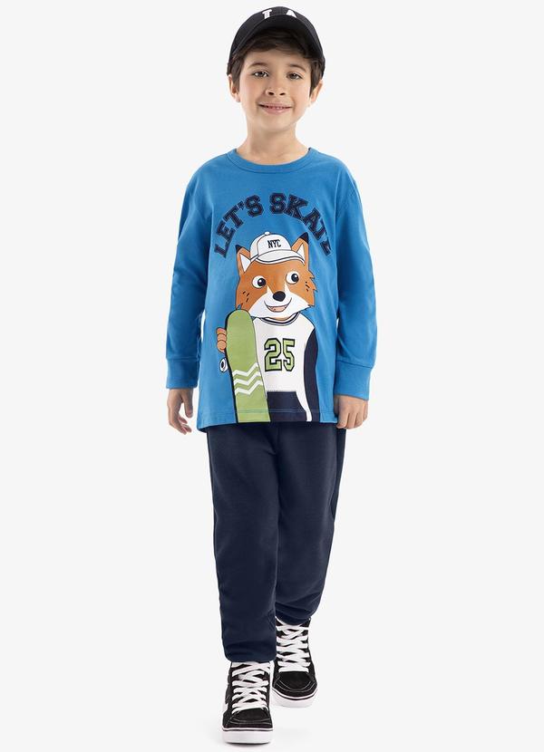 Rovi Kids - Conjunto Camiseta Manga Longa com Calça Azul