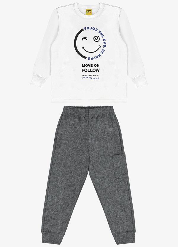 Rovi Kids - Conjunto Camiseta Manga Longa com Calça Branco