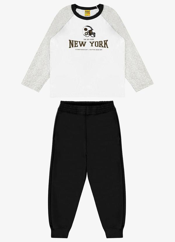 Rovi Kids - Conjunto Camiseta Manga Longa com Calça Cinza