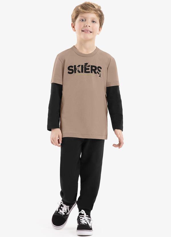 Rovi Kids - Conjunto Camiseta Manga Longa com Calça Marrom