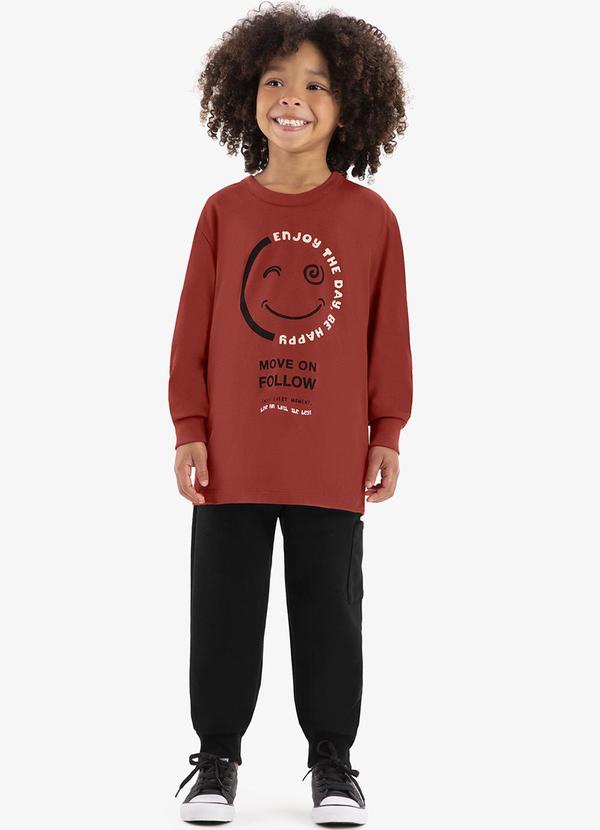 Rovi Kids - Conjunto Camiseta Manga Longa com Calça Marrom