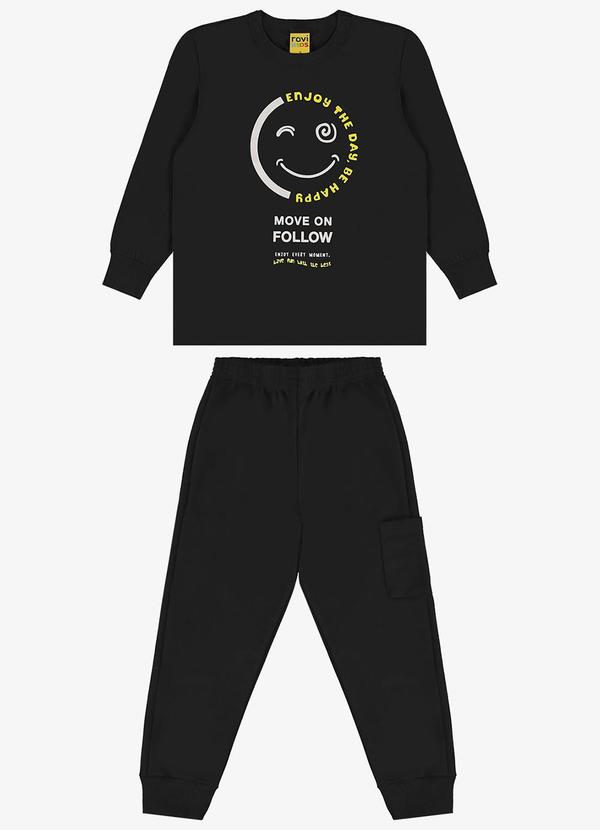 Rovi Kids - Conjunto Camiseta Manga Longa com Calça Preto