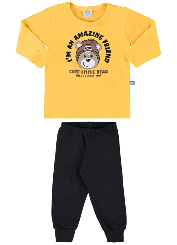 Marlan - Conjunto Camiseta Manga Longa e Calça Amarelo