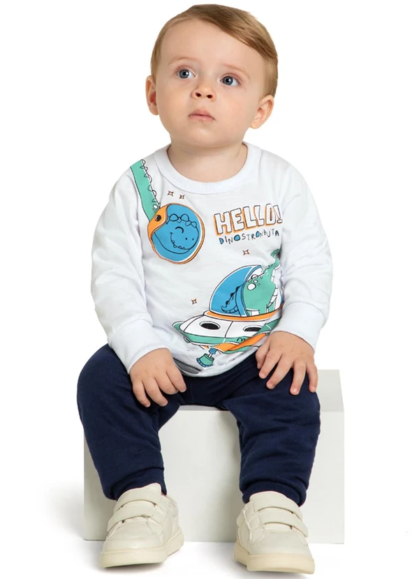 Marlan - Conjunto Camiseta Manga Longa e Calça Branco