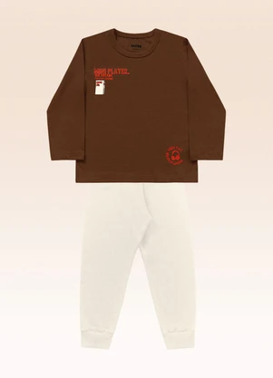 Fakini Kids - Conjunto Camiseta Manga Longa e Calça Marrom - FAKINI KIDS