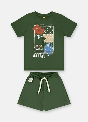 Três e Já - Conjunto Camiseta Short Humor Verde - TRÊS E JÁ