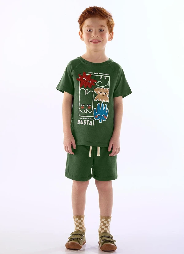 Três e Já - Conjunto Camiseta Short Humor Verde 1