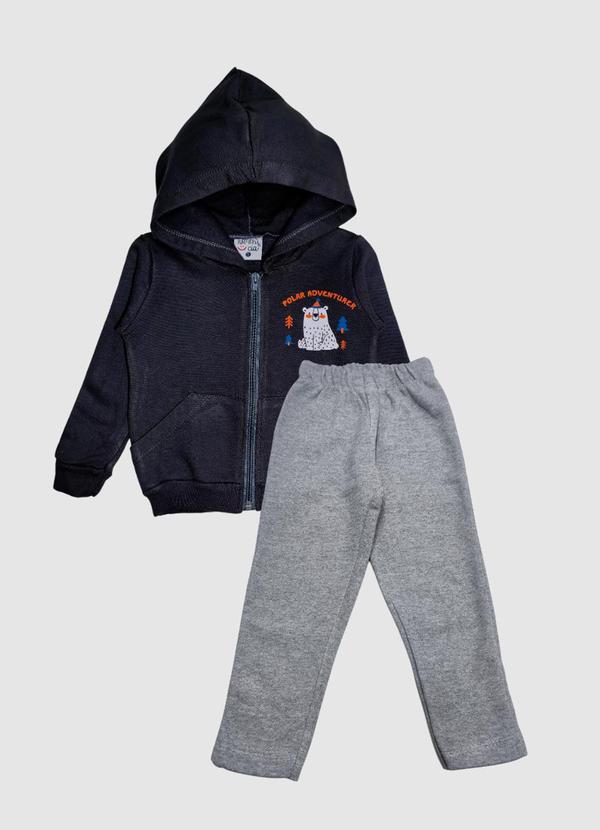 Turminha - Conjunto Capuz e Ziper Polar Cinza