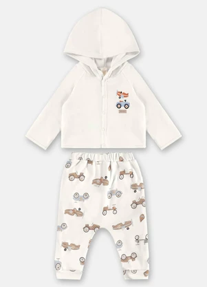 Up Baby - Conjunto Cardigan e Calça Bebê Bege - UP BABY