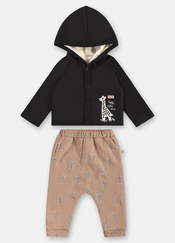 Up Baby - Conjunto Cardigan e Calça Bebê Preto