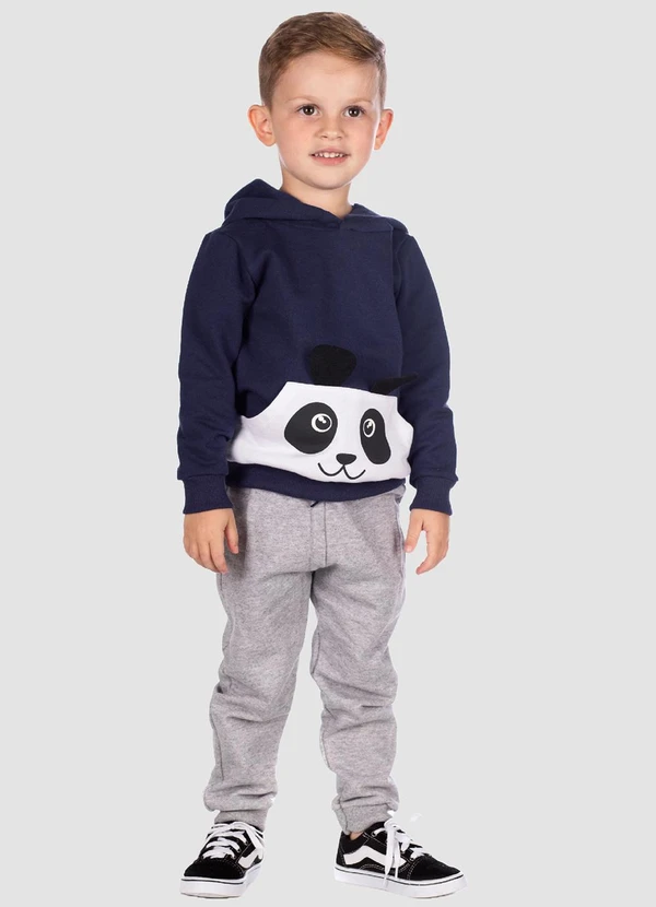Turminha - Conjunto Casaco Moletom Panda Menino Azul