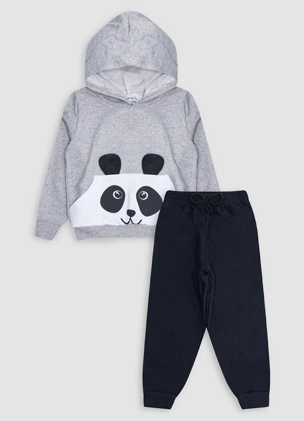 Turminha - Conjunto Casaco Moletom Panda Menino Cinza