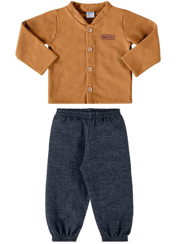 Marlan - Conjunto Casaco Tricot e Calça Moletom Amarelo