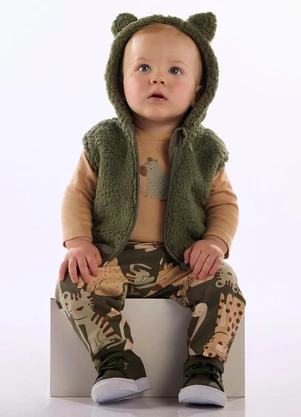 Up Baby - Conjunto Colete Body Calça Marrom - UP BABY