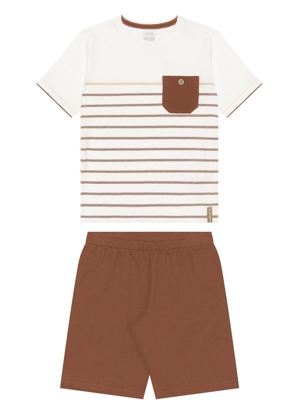 Alakazoo - Conjunto com Bermuda e Camiseta Listrada Laranja