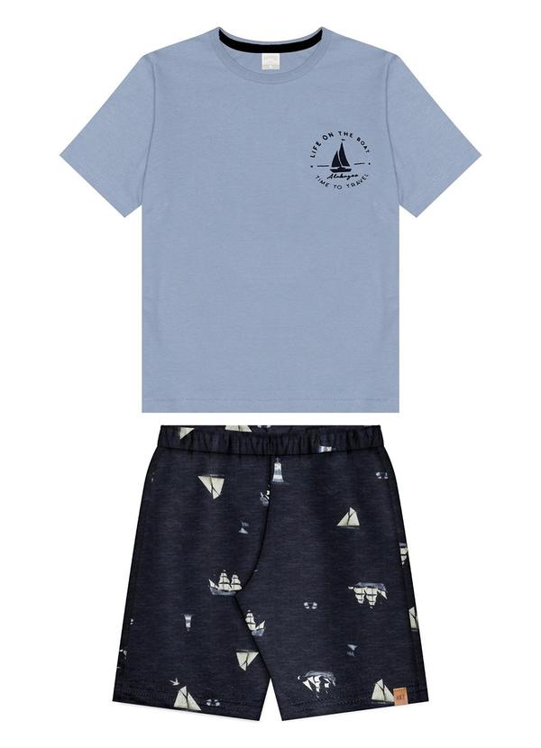 Alakazoo - Conjunto com Bermuda Estampada e Camiseta Azul