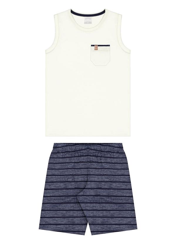 Alakazoo - Conjunto com Bermuda Listrada e Blusa Branco 2