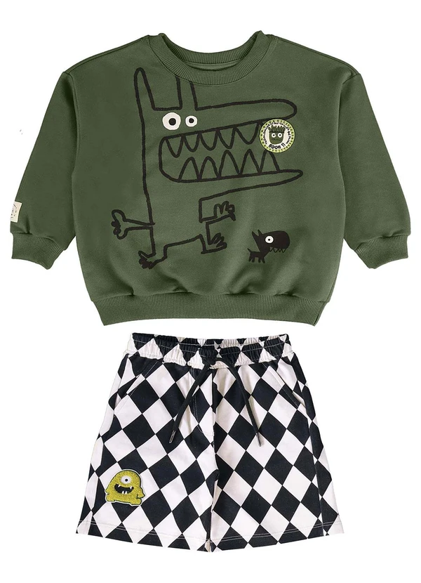 Três e Já - Conjunto com Blusão e Bermuda de Verde 3