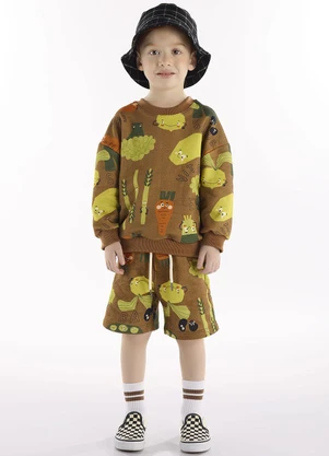 Três e Já - Conjunto com Blusão e Bermuda Marrom - TRÊS E JÁ