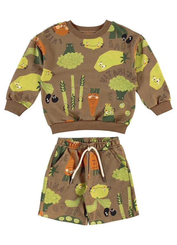 Três e Já - Conjunto com Blusão e Bermuda Marrom 2