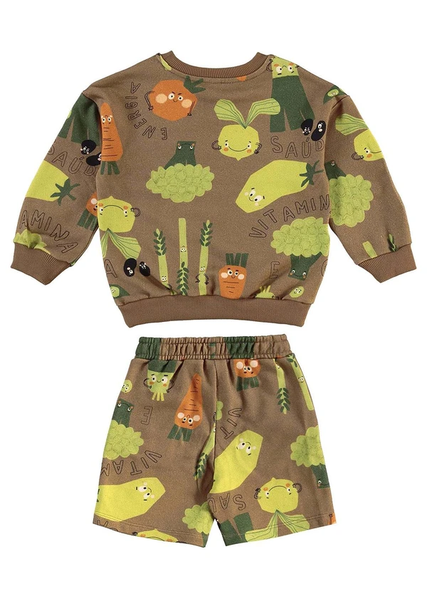 Três e Já - Conjunto com Blusão e Bermuda Marrom 3