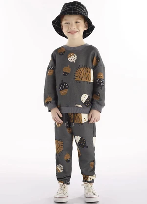 Três e Já - Conjunto com Blusão e Calça Cinza - TRÊS E JÁ