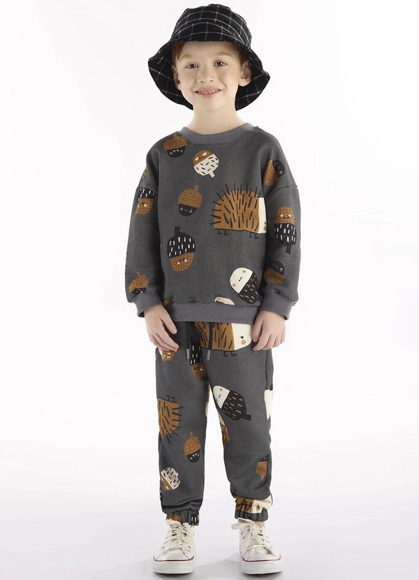 Três e Já - Conjunto com Blusão e Calça Cinza