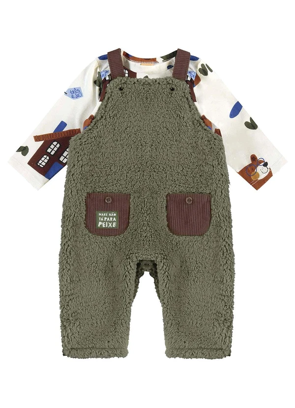 Três e Já - Conjunto com Body e Jardineira Verde 3