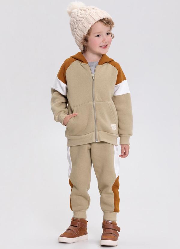 Alakazoo - Conjunto com Bolsos e Recortes Texturizados Bege