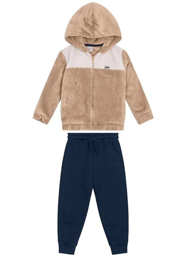 Carinhoso - Conjunto com Bordado Jogger Menino Bege