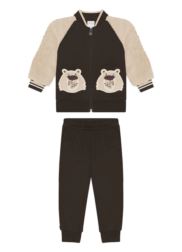 Alakazoo - Conjunto com Bordados e Pelo Carneirinho Marrom