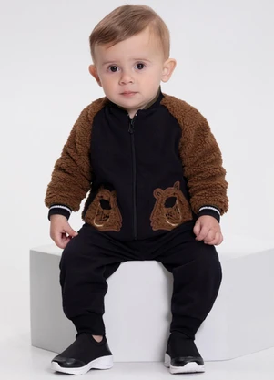 Alakazoo - Conjunto com Bordados e Pelo Carneirinho Preto - ALAKAZOO