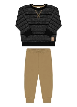 Conjunto com Calça e Blusão Listrado Preto Alakazoo