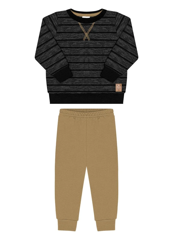 Alakazoo - Conjunto com Calça e Blusão Listrado Preto 1