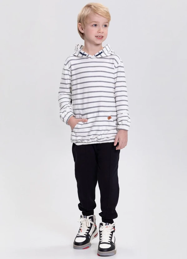 Alakazoo - Conjunto com Calça Lisa e Blusão Listrado Cinza