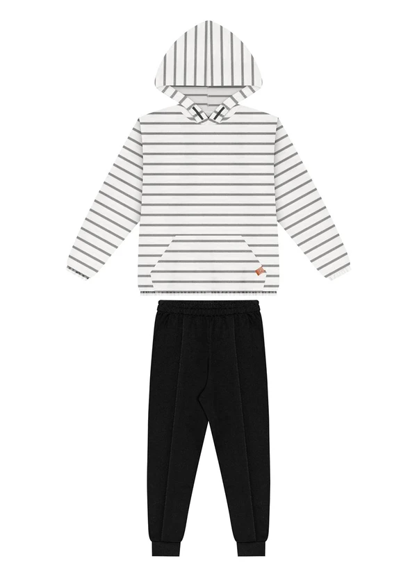 Alakazoo - Conjunto com Calça Lisa e Blusão Listrado Cinza 2