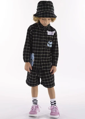 Três e Já - Conjunto com Camisa e Bermuda Preto - TRÊS E JÁ