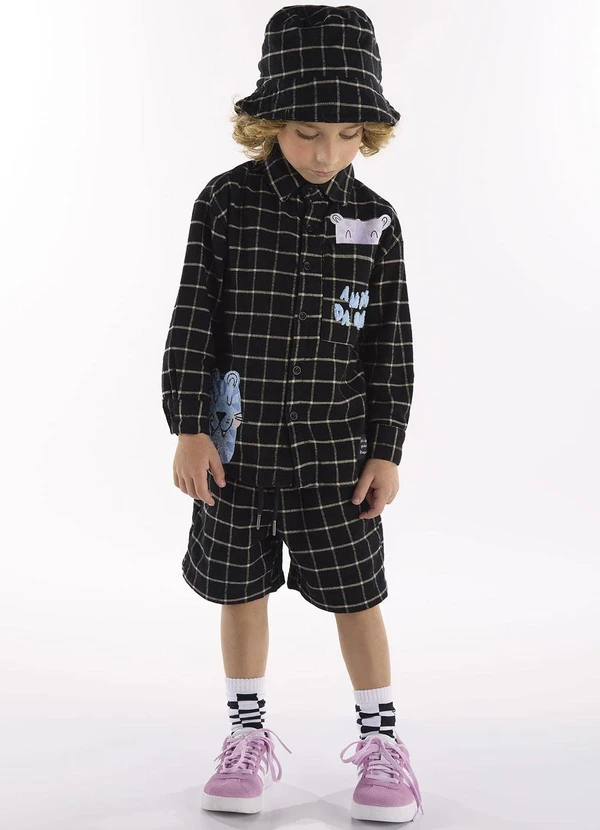 Três e Já - Conjunto com Camisa e Bermuda Preto 1