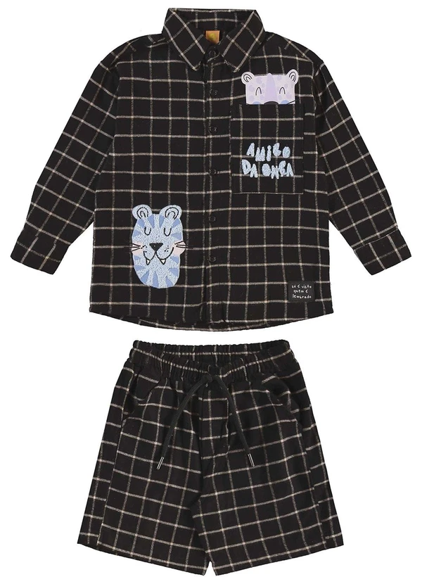Três e Já - Conjunto com Camisa e Bermuda Preto 2